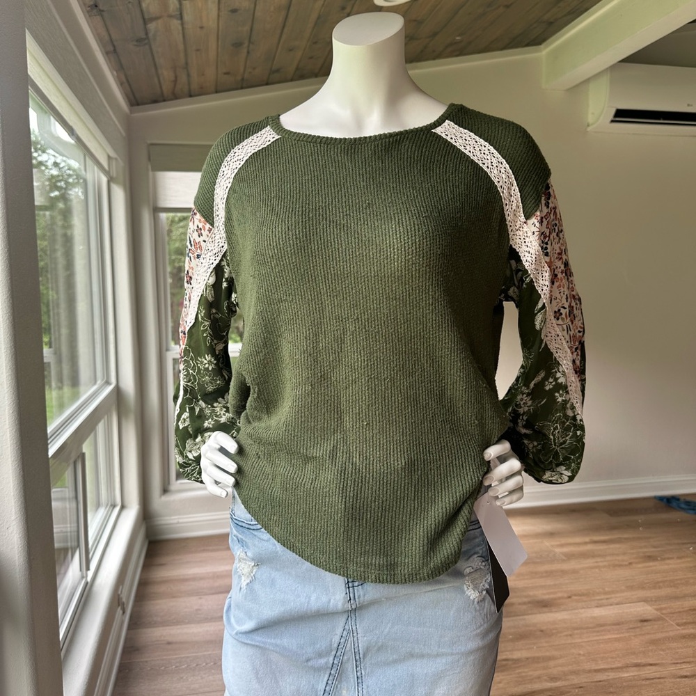 Brand: Blue Rain Army Green Blouse Waffle Print XXS